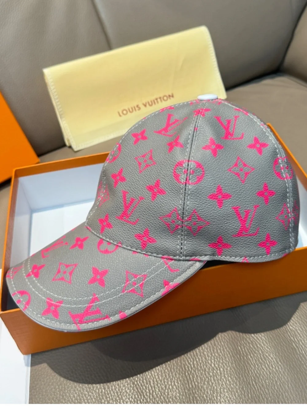 Louis. Vuitton. Metallic Silver Hot Pink All Over Monogram Baseball Hat